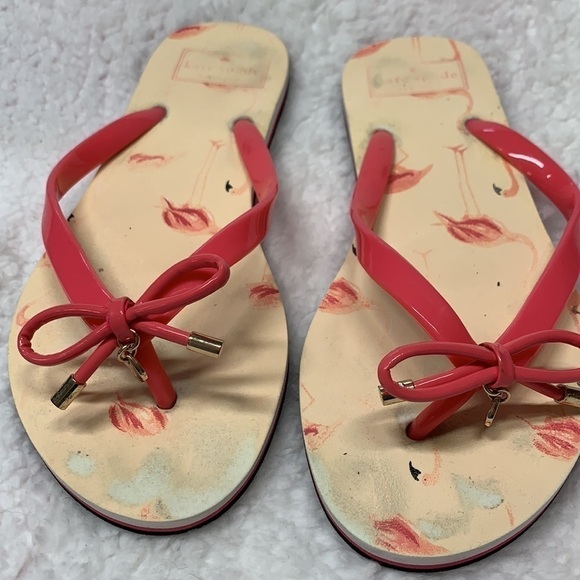 Kate Spade Flamingo Flip Flops With Charm - Cream/Pink/Black, Size 7 - Picture 8 of 8
